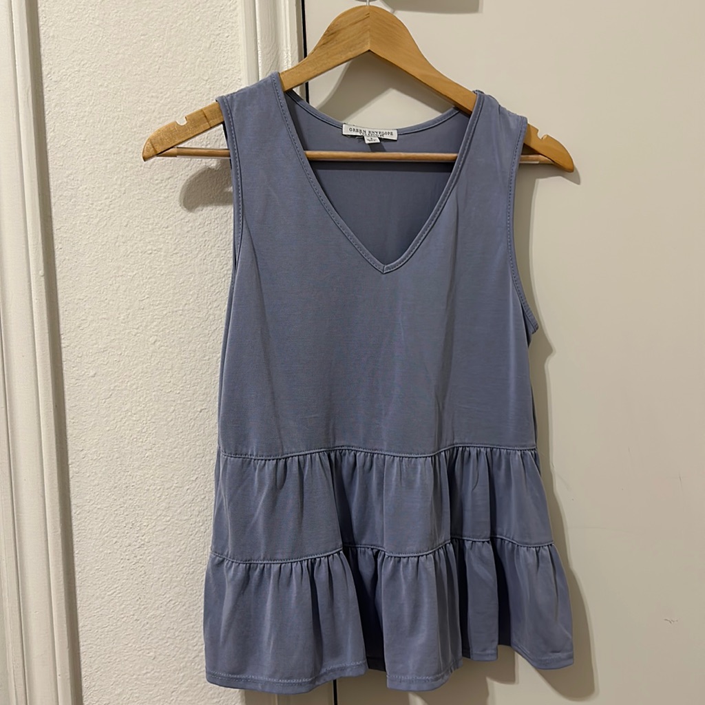 Green Envelope Basic Blue Top